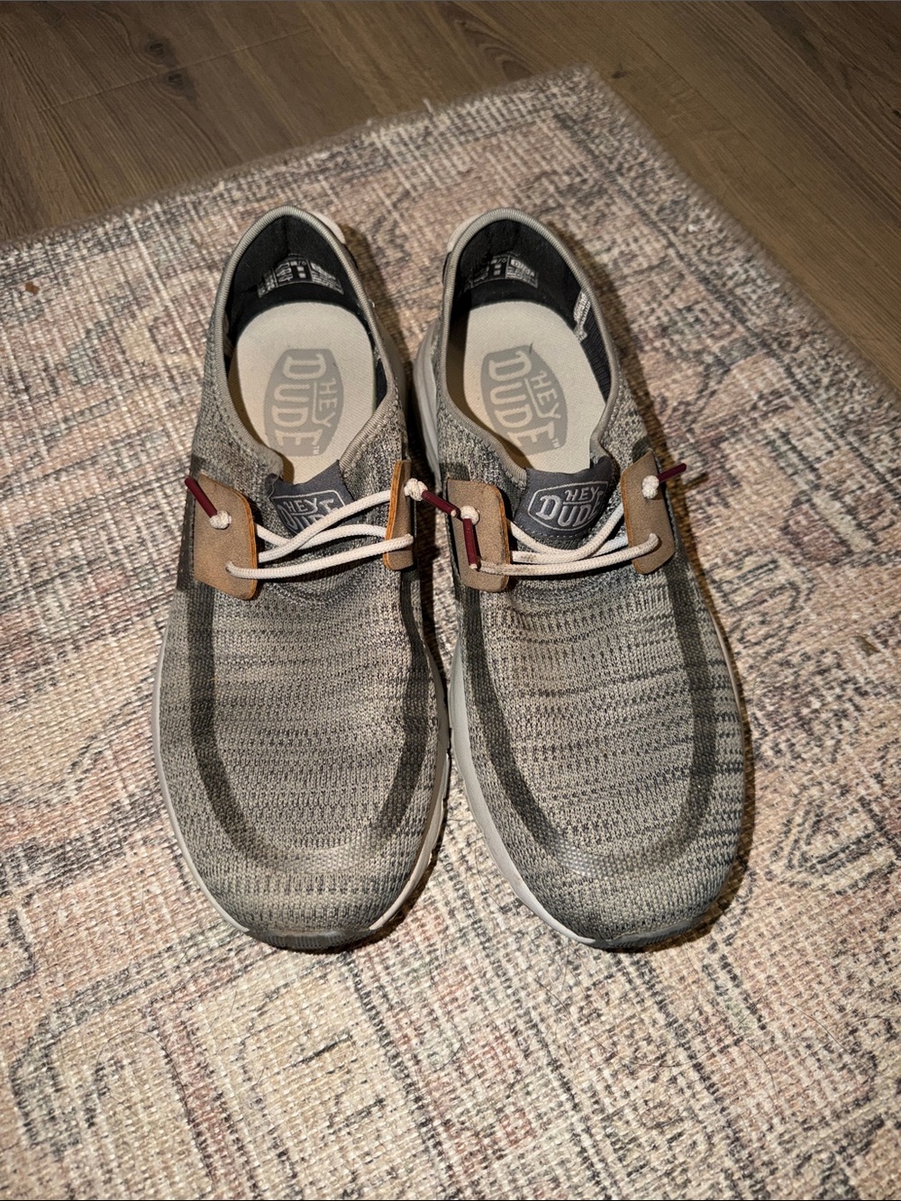 Hey Dude Men's Knit Slip-Ons in Gray with Tan Accents